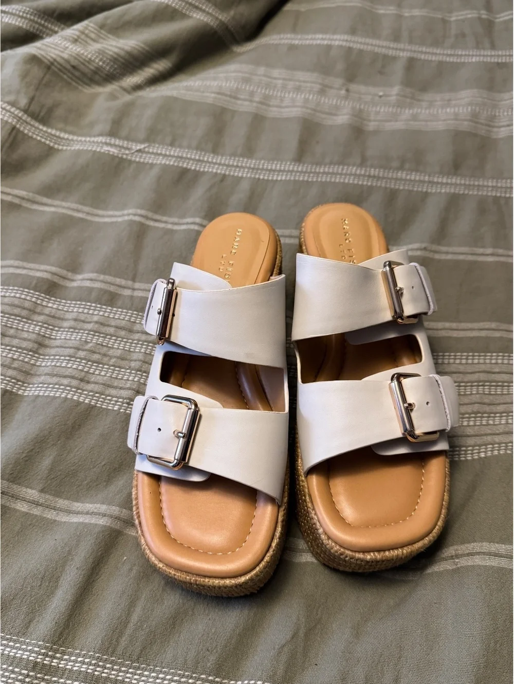 Marc Fisher Ltd White Double Buckle Platform Sandals Size 8.5